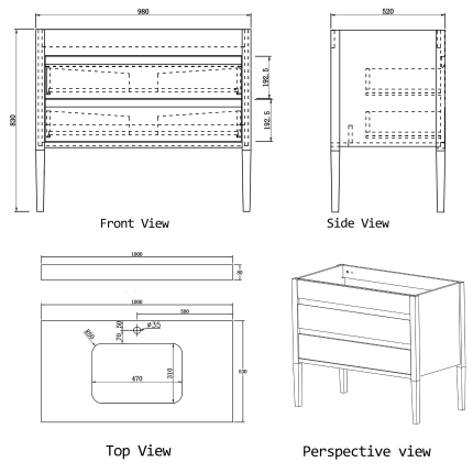 Тумба для ванной комнаты в комплекте с раковиной-столешницей Minotti Piano 100см