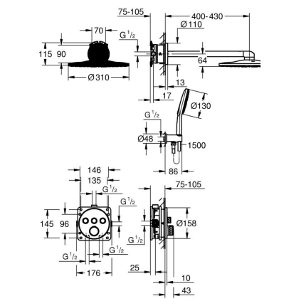 34863GN0 *Набор для комплектации душа GROHE Grohtherm SmartControl 310, холодный рассвет матовый