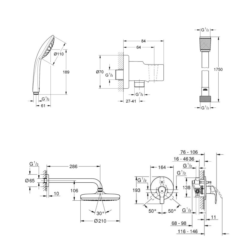 129187 *Набор для комплектации душа GROHE Eurosmart 200, хром