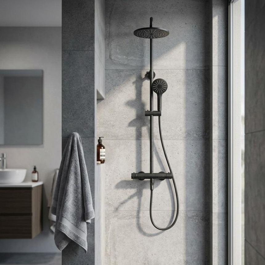 Душевая система c изливом для ванны термостат Minotti  Avanti Black