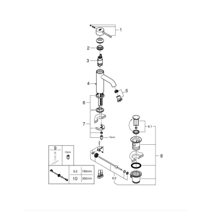 23589GL1 Смеситель для раковины GROHE Essence+ с донным клапаном, S-size, холодный рассвет глянец