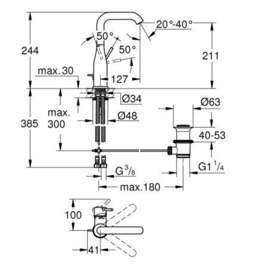 32628GN1 GROHE Essence New Смеситель для раковины  с донным клапаном, L-Size, холодный рассвет глянец