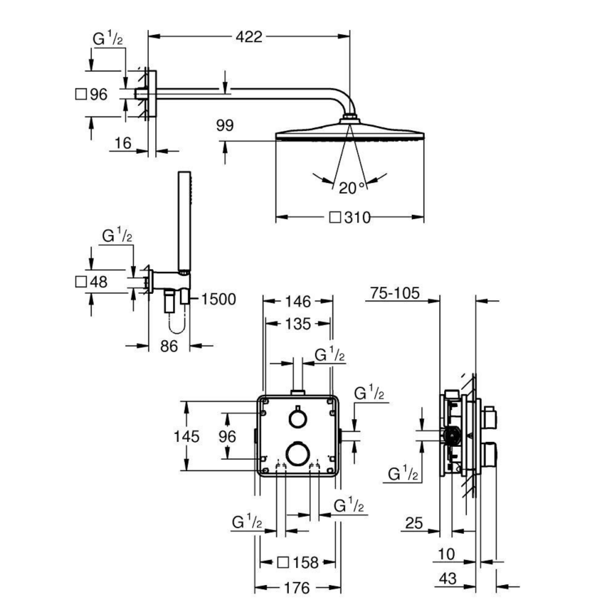 34870000 *Набор для комплектации душа GROHE Grohtherm 310, хром