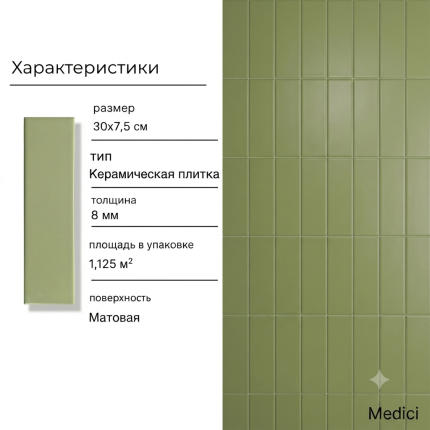 Керамическая плитка M75306DY-C middle olive green matt