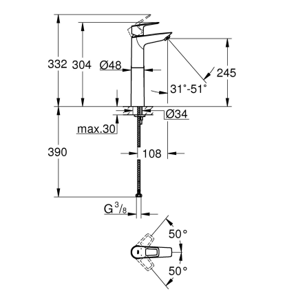 23764001 *Смеситель для раковины GROHE BauLoop, XL-size, хром