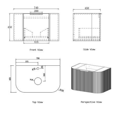 Тумба для ванной комнаты в комплекте со столешницей и раковиной Minotti Angelo 75см