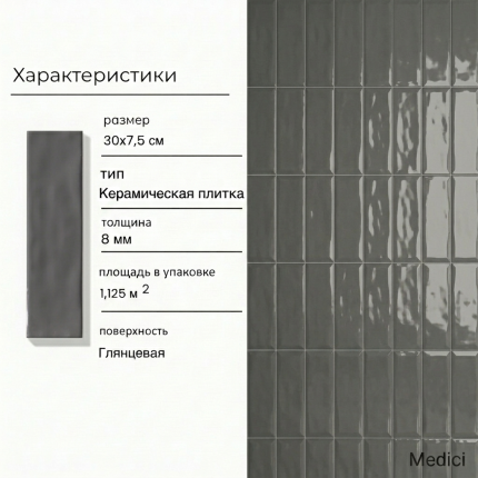 Керамическая плитка M75304H dark grey glossy