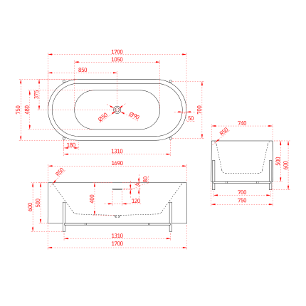 Отдельностоящая ванна Minotti Dolce 170*75