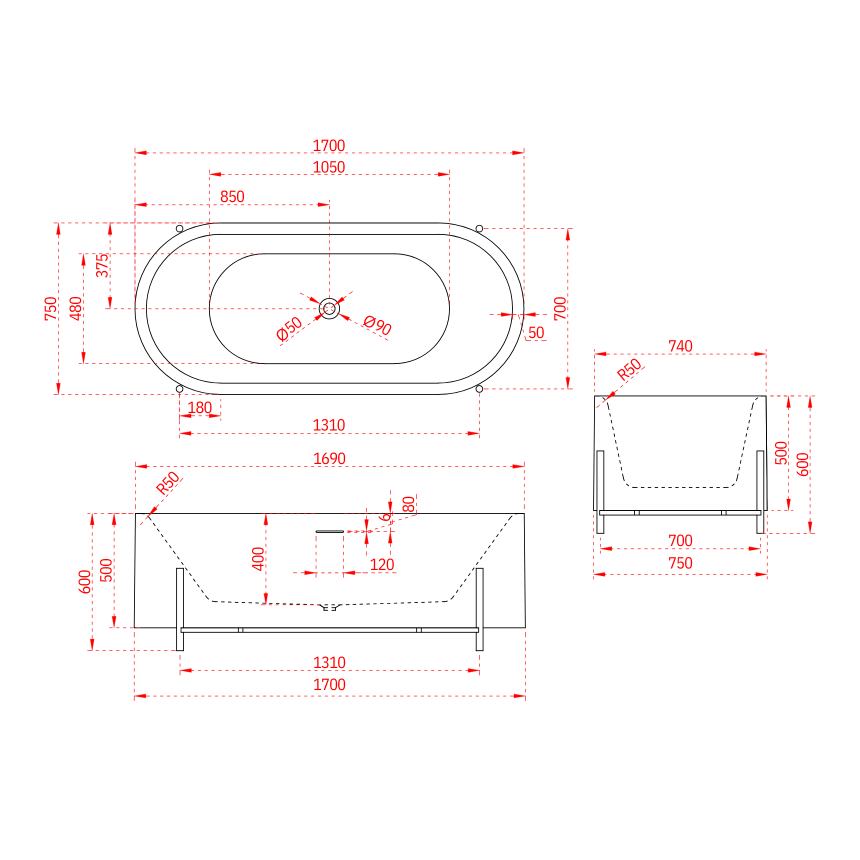 Отдельностоящая ванна Minotti Dolce 170*75