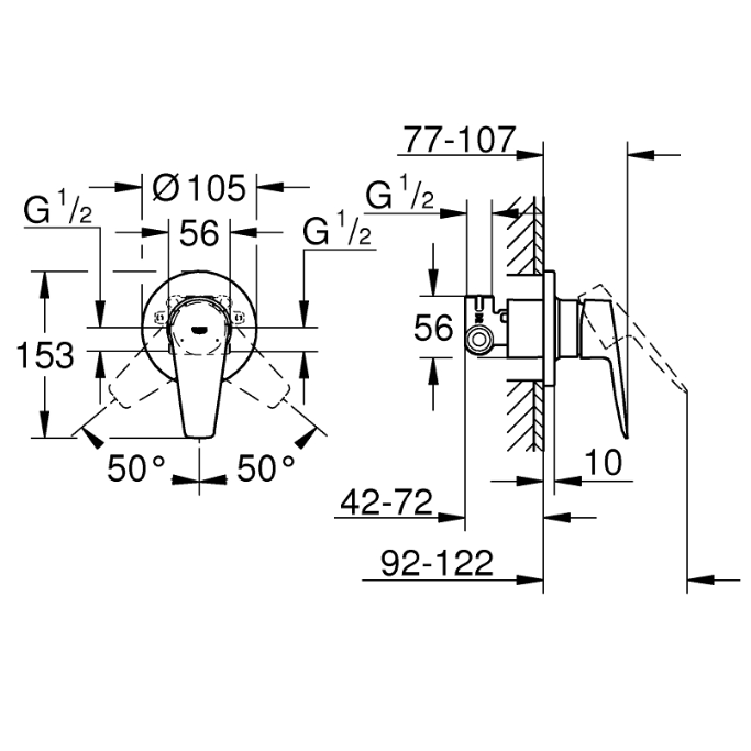 29040001 *Смеситель для душа скрытого монтажа GROHE BauEdge, готовый комплект, хром