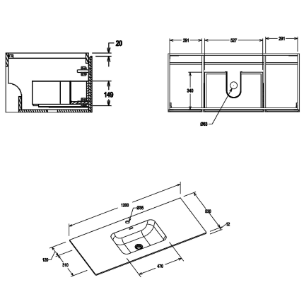 Тумба для ванной комнаты в комплекте со столешницей и раковиной Minotti Blade