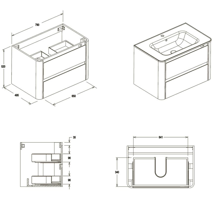 Тумба для ванной комнаты в комплекте с раковиной Minotti Base 80см