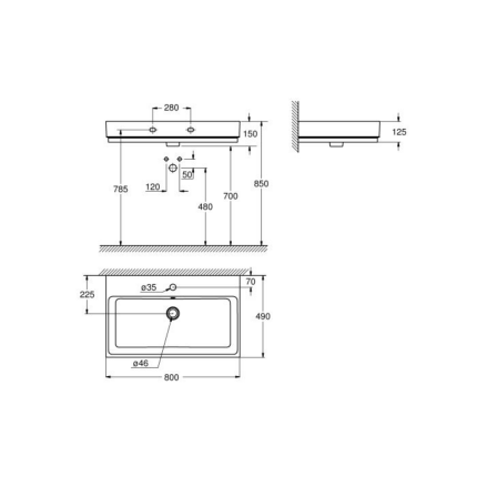 3946900H Раковина GROHE Cube Ceramic, подвесная 80 см, альпин-белый