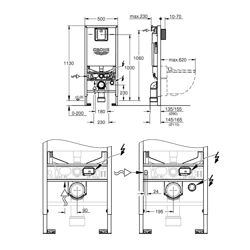39598000 Система инсталляции для унитаза GROHE Rapid SLX, комплект 3-в-1 (1,13 м)