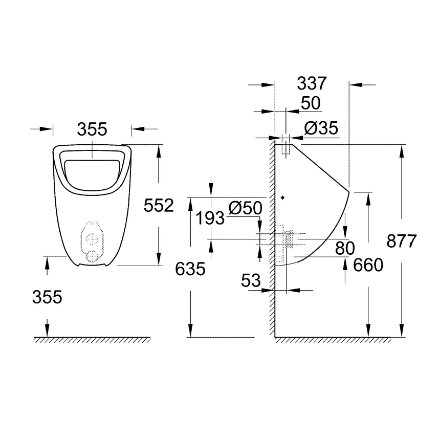 39439000 *Писсуар GROHE Bau Ceramic, верхний подвод, альпин-белый