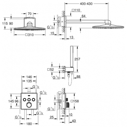 34706000 *Набор для комплектации душа GROHE SmartControl CUBE 310, хром