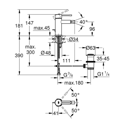 24178AL1 Смеситель для биде GROHE Essence с донным клапаном, размер S, темный графит матовый