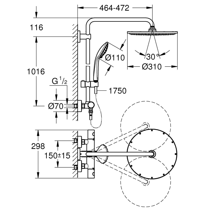 26075DL0 Душевая система GROHE Euphoria System 310 с термостатом, теплый закат матовый