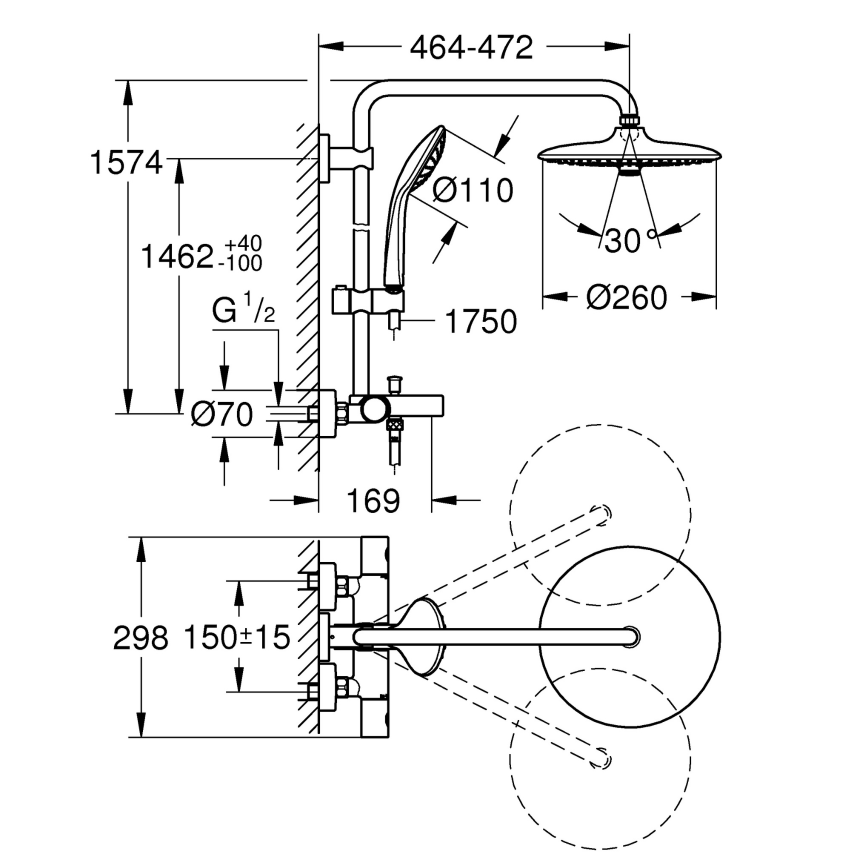 27475002 Душевая система GROHE Euphoria System 260 с термостатом для ванны, хром