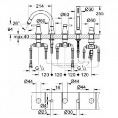 19919IG0 Смеситель для ванны GROHE Grandera с душевым гарнитуром, хром/золото
