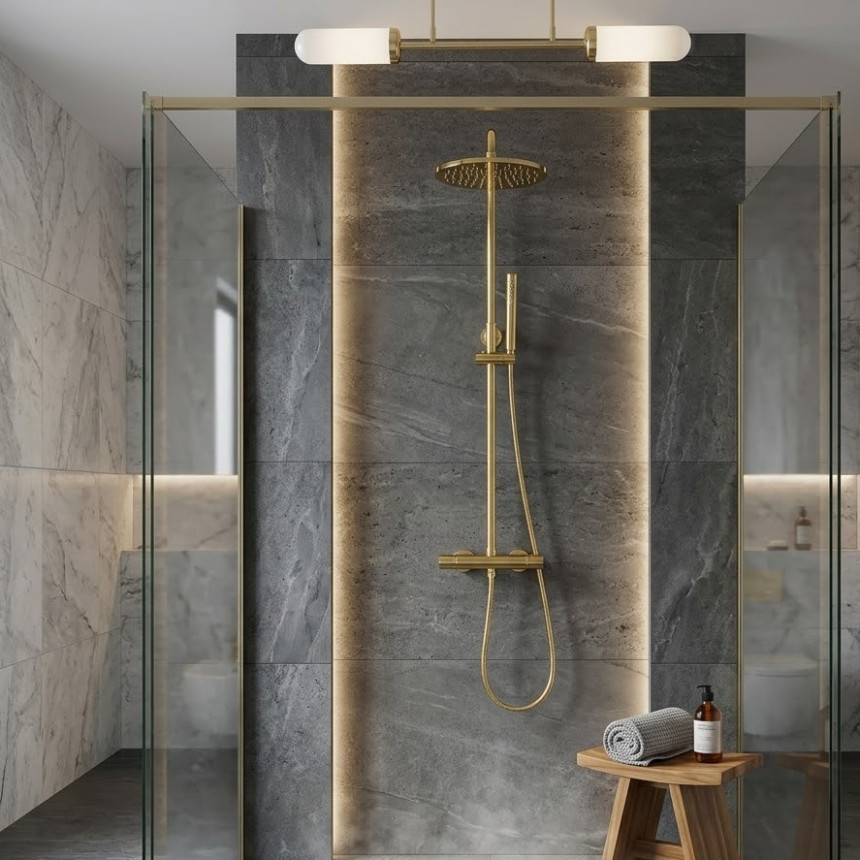 Душевая система с термостатом Minotti Unico Champagne Gold
