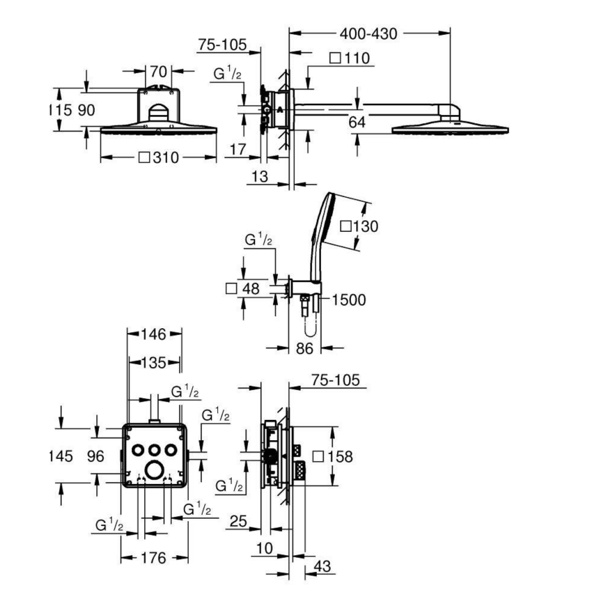 34864000 *Набор для комплектации душа GROHE Grohtherm SmartControl 310, хром