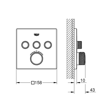 29126AL0 *Внешняя часть смесителя на 3 выхода, GROHE Grohtherm SmartControl, темный графит матовый