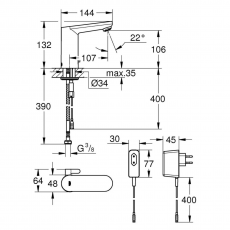 36325001 Инфракрасный смеситель для раковины GROHE Eurosmart Cosmopolitan E (220 В), с адаптером