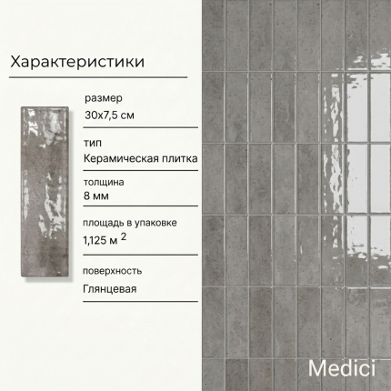 Керамическая плитка M7532P1 light grey glossy