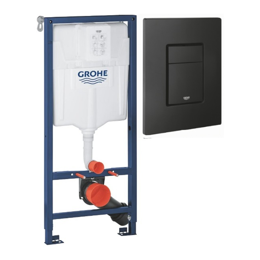 Инсталляция GROHE Rapid 38536001, жиынтықта 38732KF0 шайып жіберу панелі бар, фантом қара
