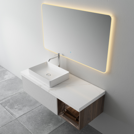 Тумба для ванной комнаты в комплекте со столешницей и раковиной Minotti Lucido 120см