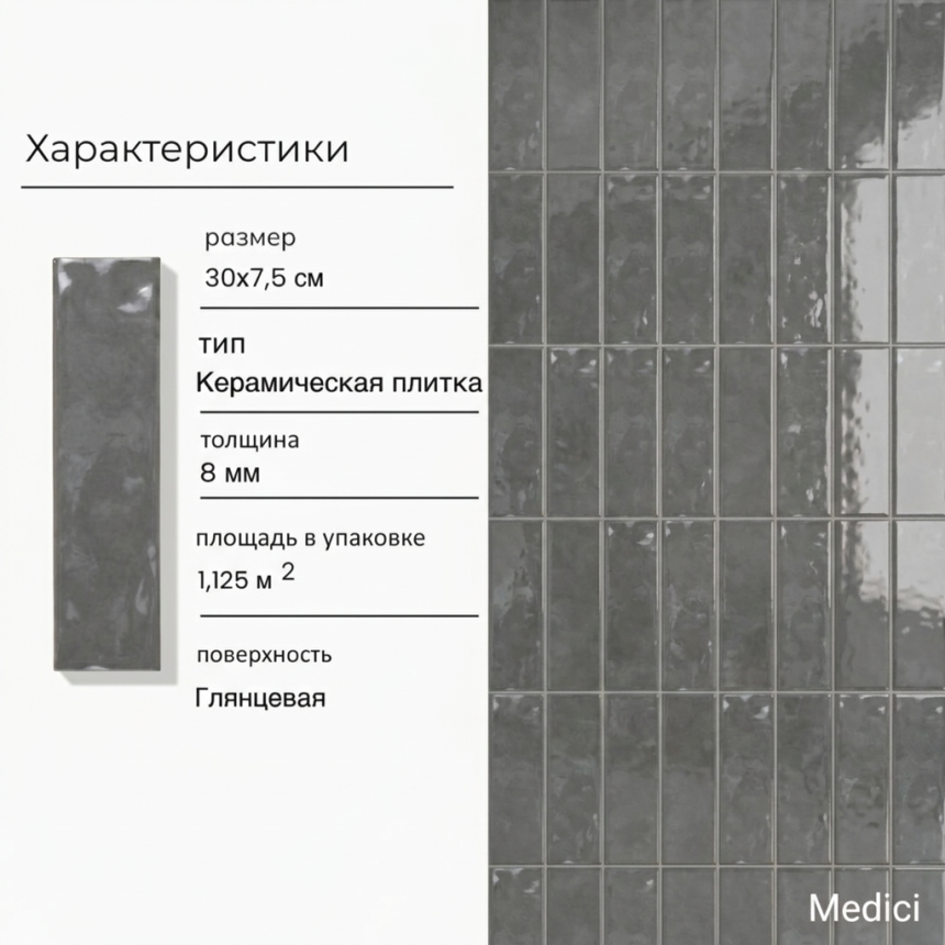 Керамическая плитка M75302-3UH grey glossy