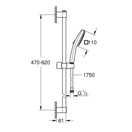 267482433 *Набор для душа GROHE Tempesta Cube 110, 2 режима струи, матовый черный