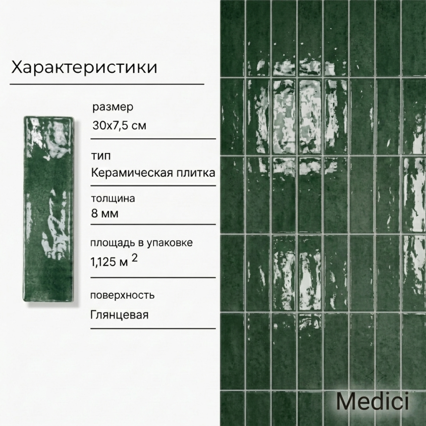 Керамическая плитка M7533F12 emerald green glossy
