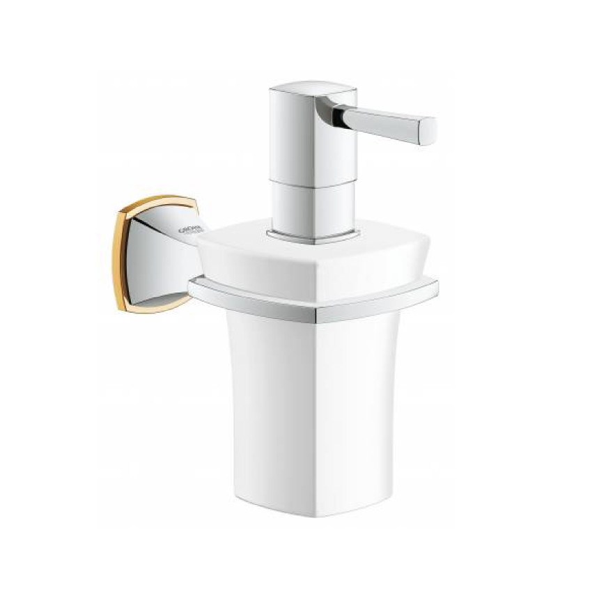 40627IG0 *Дозатор жидкого мыла GROHE Grandera керамический, с держателем, хром/золото