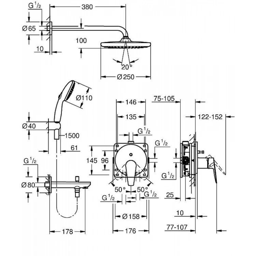 25291000 Набор для комплектации душа GROHE BauEdge 250, хром