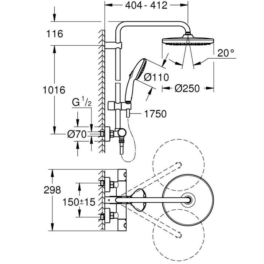 266702431 *Душевая система GROHE Tempesta System 250 с термостатом, матовый черный