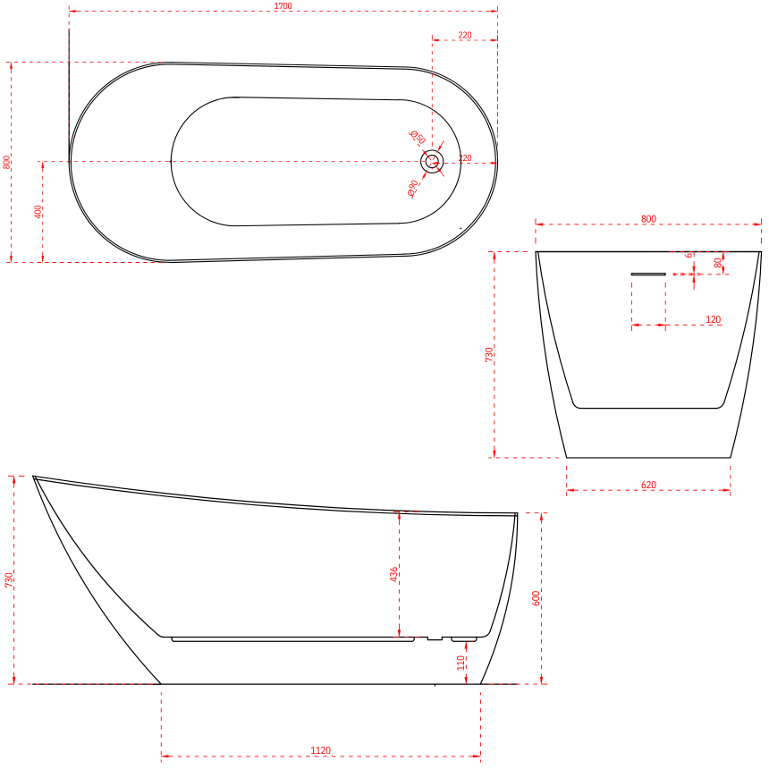 Отдельностоящая ванна Minotti Nano 170*80
