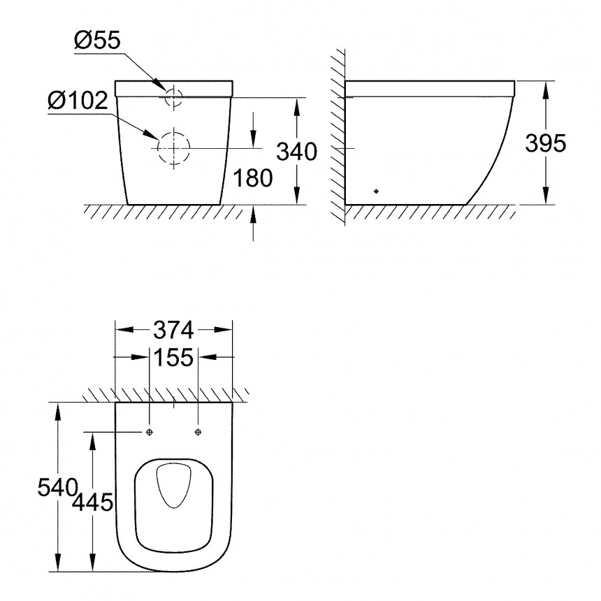 39339000 *Унитаз напольный приставной GROHE Euro Ceramic, альпин-белый