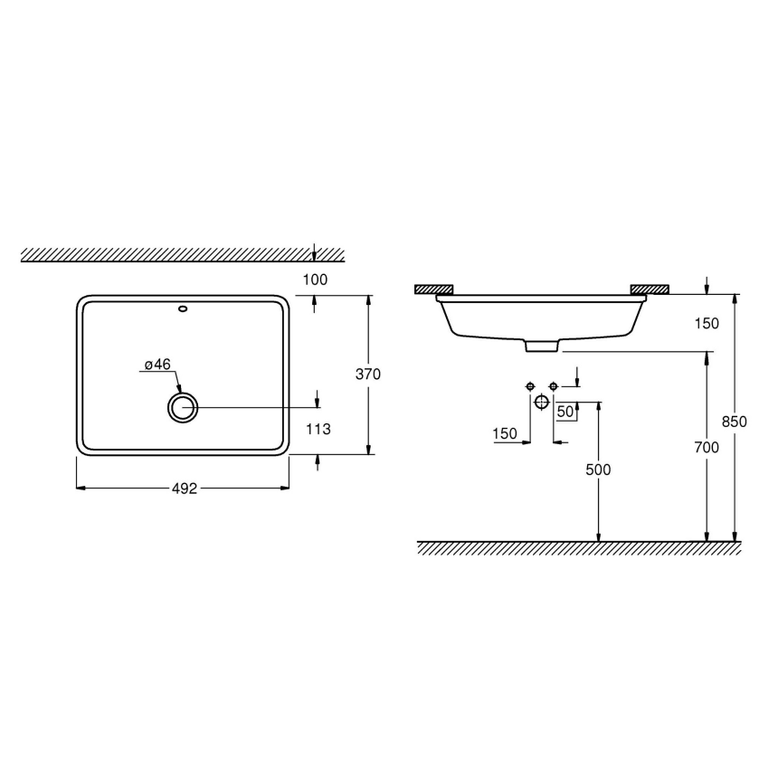 3948000H *Раковина встраиваемая GROHE Cube Ceramic 50 см, альпин-белый