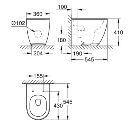 3957300H Унитаз напольный GROHE Essence Ceramic, приставной, альпин-белый