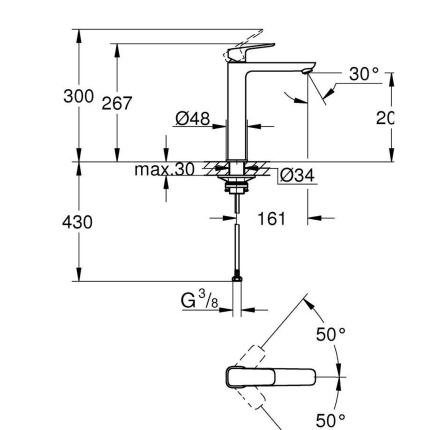1017292430 *Смеситель для раковины GROHE Cubeo, XL-size, матовый черный