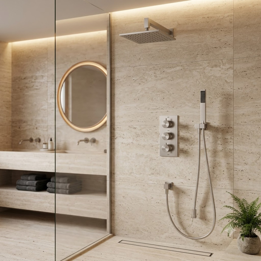 Душевая система скрытого монтажа с термостатом Minotti Style Lux brushed nickel