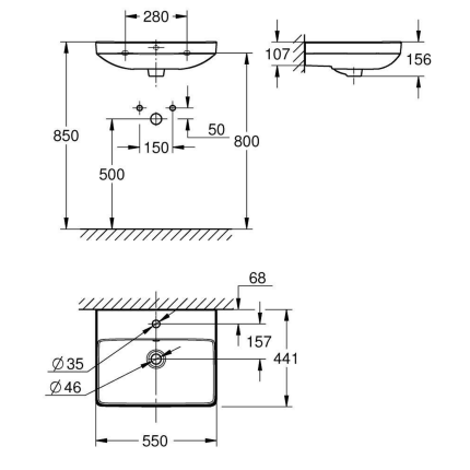 102430SH00 *Раковина GROHE Euro Ceramic 55 см, подвесная, альпин-белый