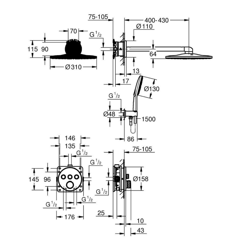 34863DC0 Набор для комплектации душа GROHE Grohtherm SmartControl суперсталь