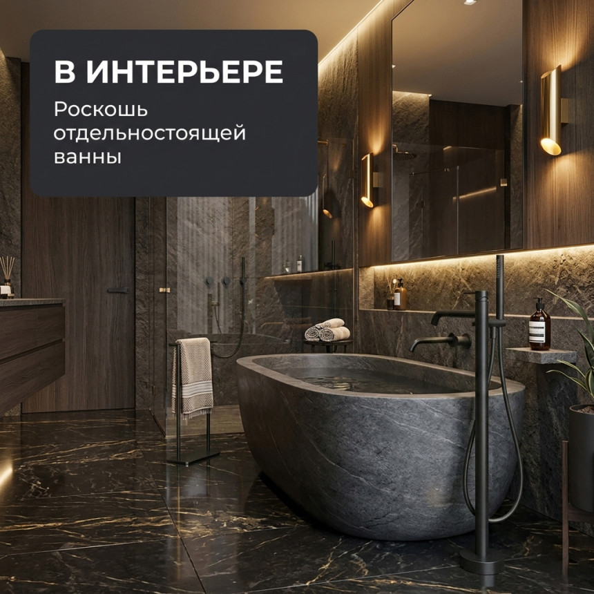Напольный отдельностоящий смеситель для ванны LUSSO Classic Black