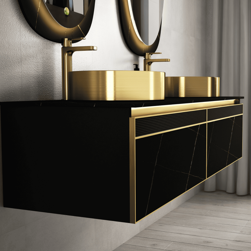 Тумба для ванной комнаты в комплекте со столешницей и двумя раковинами Minotti Exelen 160см