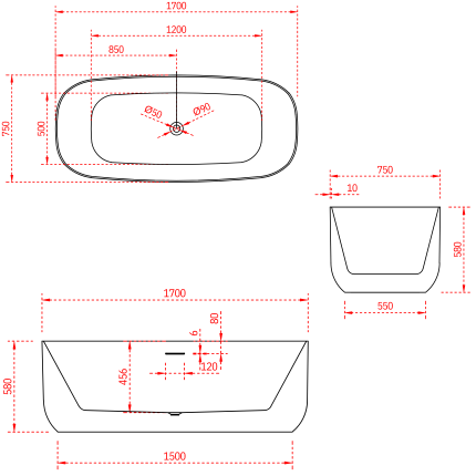 Отдельностоящая ванна Minotti Aurora 170*75