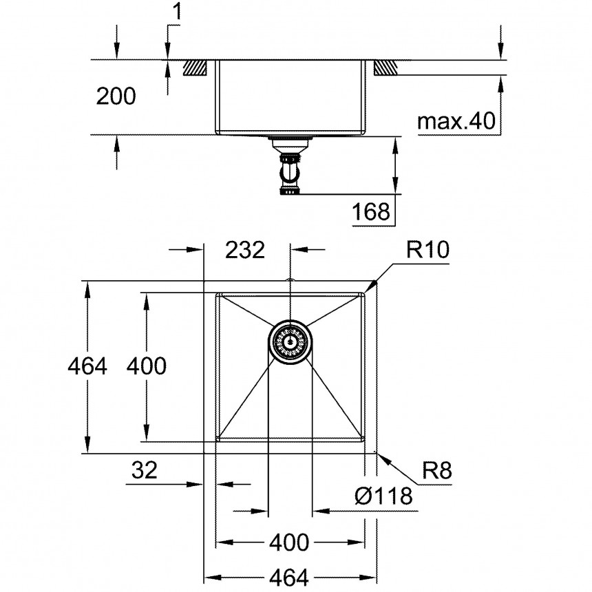 31578SD1 Мойка GROHE K700 45-S 46.4/46.4 1.0, нержавеющая сталь
