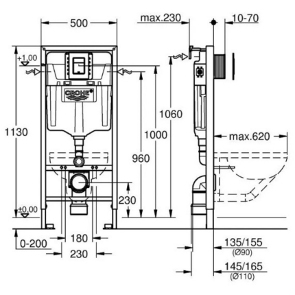 Инсталляция Grohe c унитазом Minotti Avanti Silver border